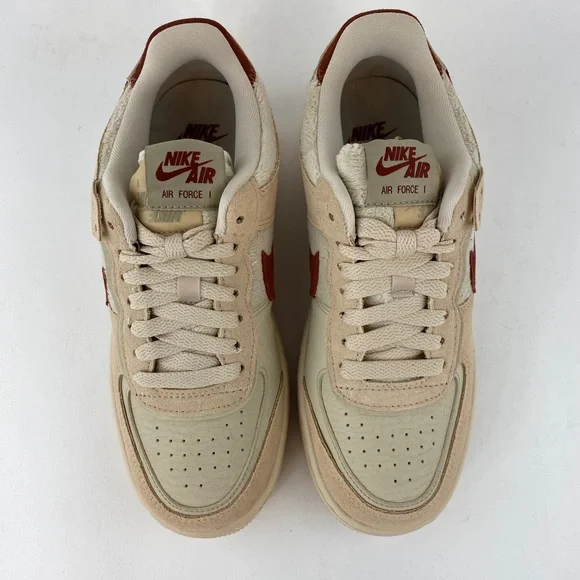 Nike Air Force 1 Shadow Shimmer Mars Stone Women's Sneakers Shoes Beige Red - Picture 10 of 12